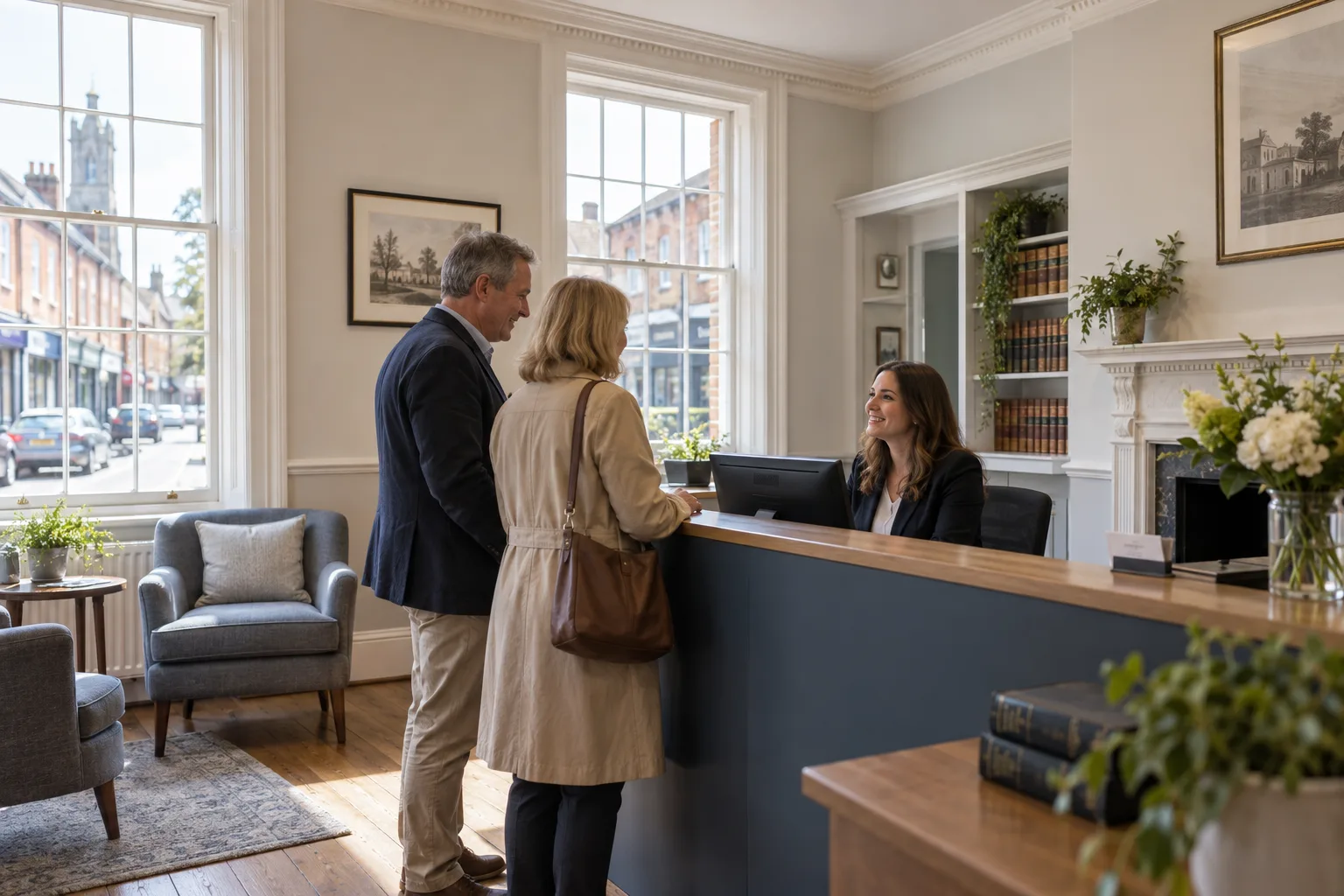 Welcoming solicitors' reception in a Georgian building on an English high street